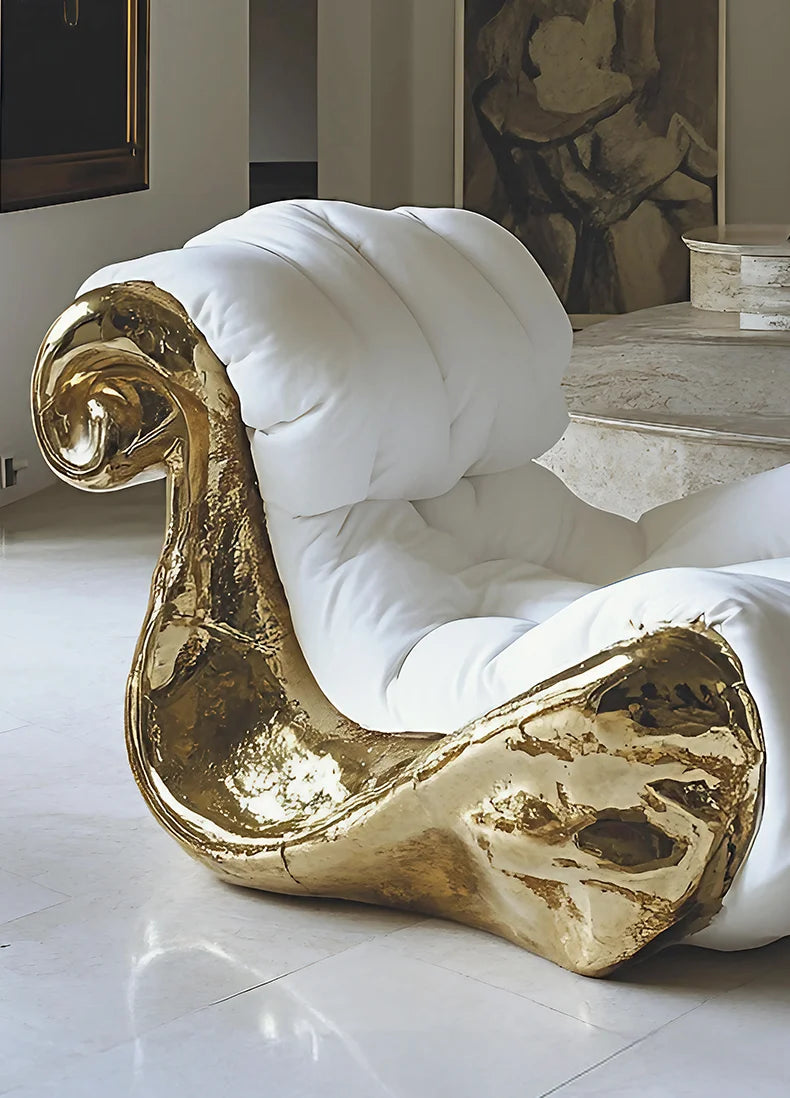 Luxury White and gold art sofa chair in Qatar for premium living room décor - Luxury Furniture 