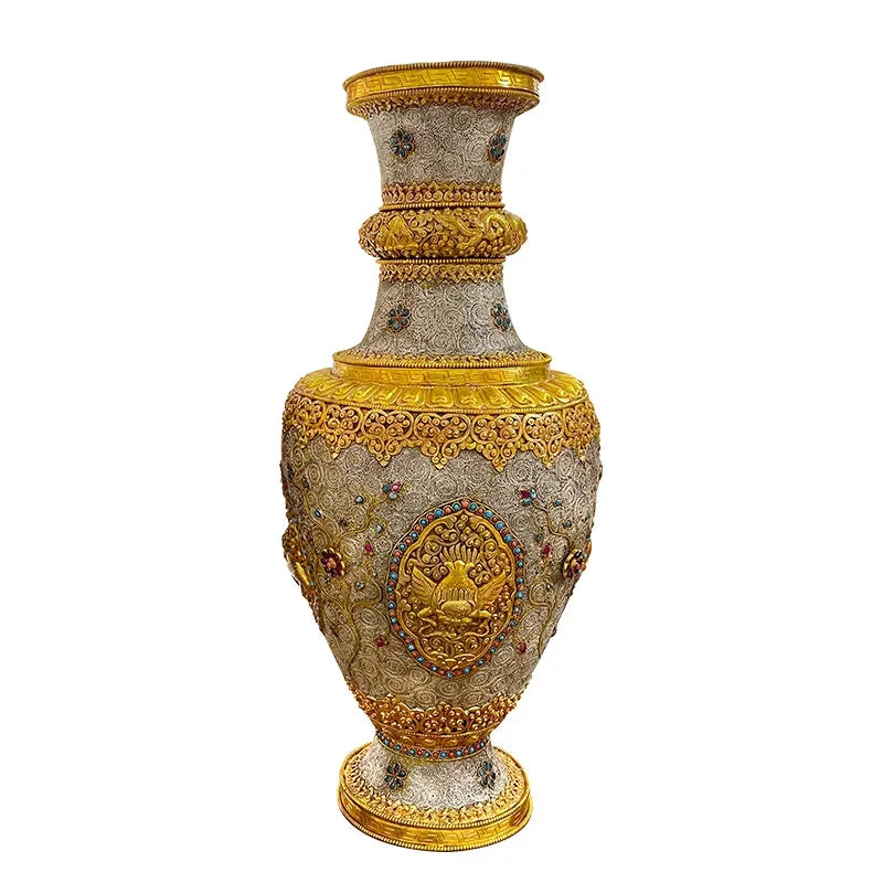 Nepal filigree vase copper gilt silver jewelry ornament