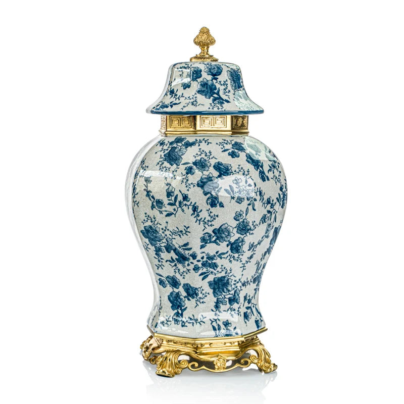 Blue and white porcelain with copper Decoration ornaments