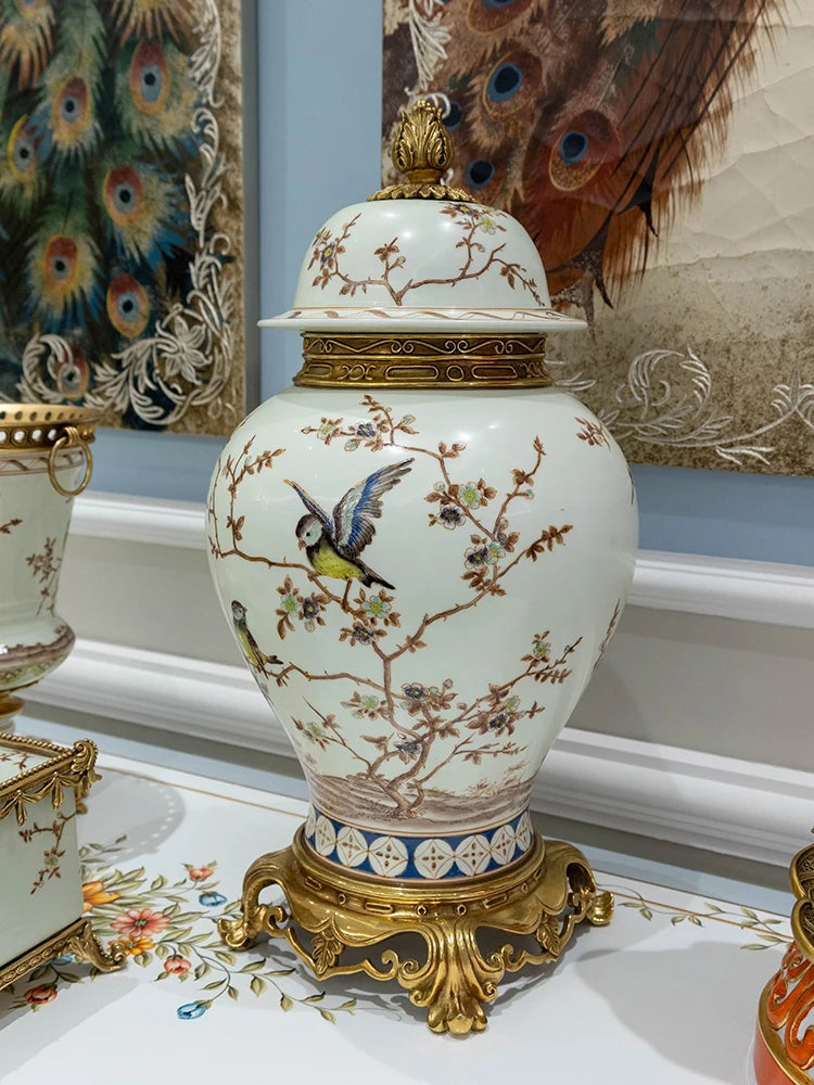 Hand-painted French luxury porcelain with brass decoration Ornaments