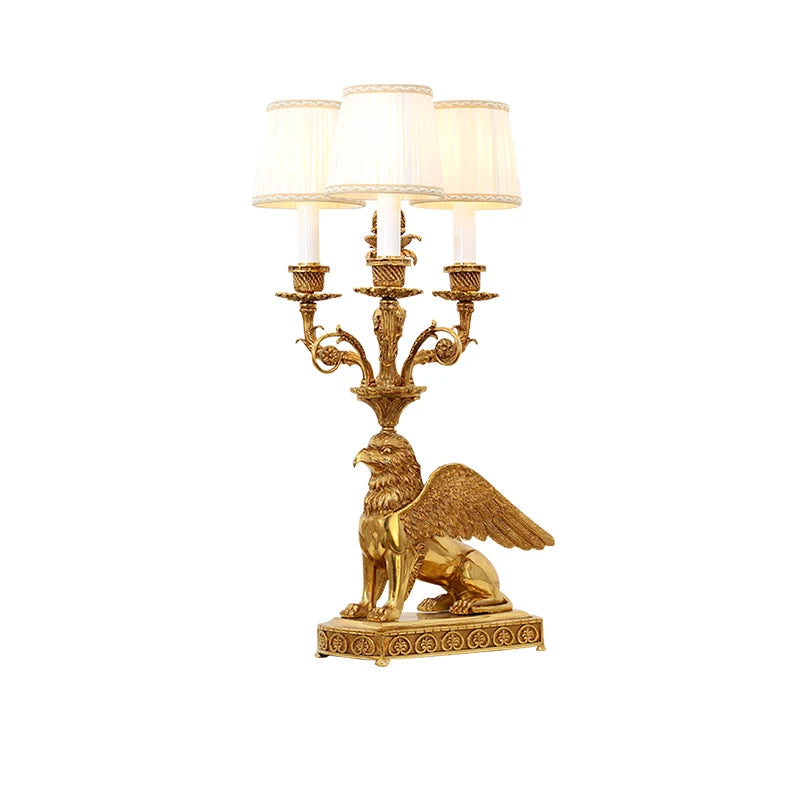 French Baroque Gold Brass Griffin Antique Copper Table Lamp