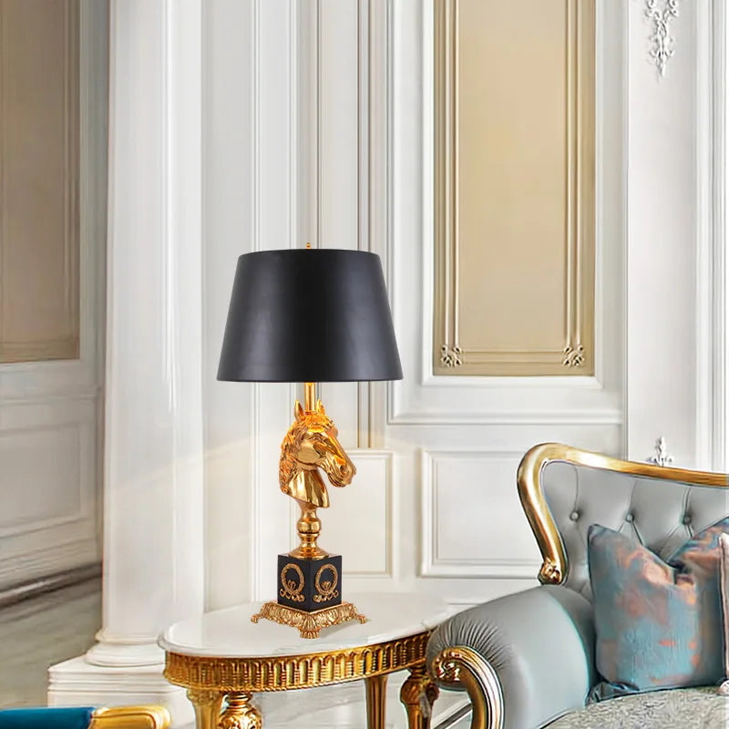 European Style Brass Horse Head Table Lamp