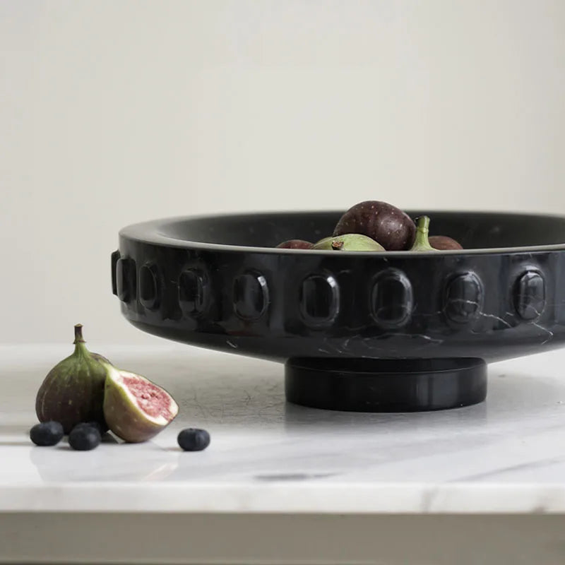 Circular Ring Edge White Black Marble Fruit Plate F