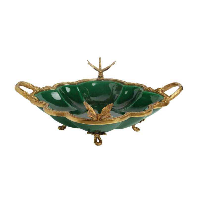 Green dish with gold decorative elements  for Luxury home decor 