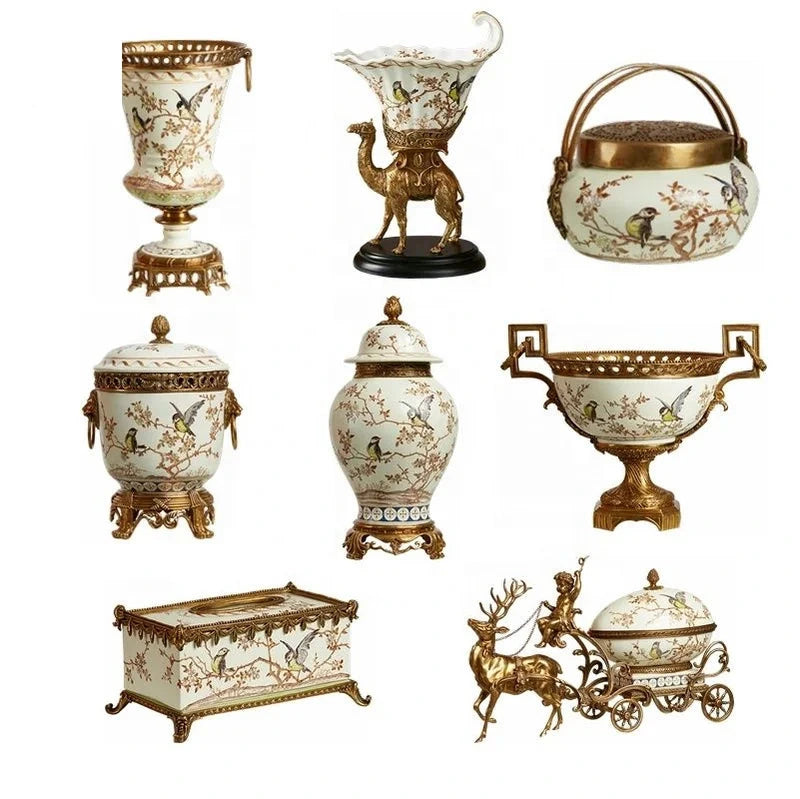 Hand-painted French luxury porcelain with brass decoration Ornaments