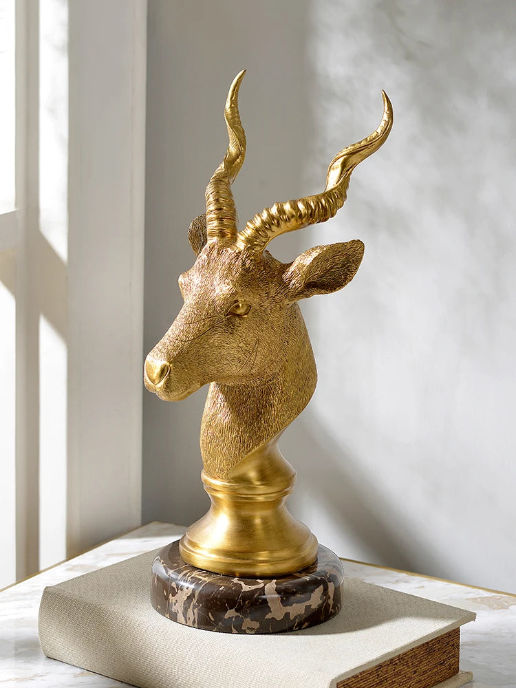 Vintage pure copper with marble animal sculpture deer head ornaments