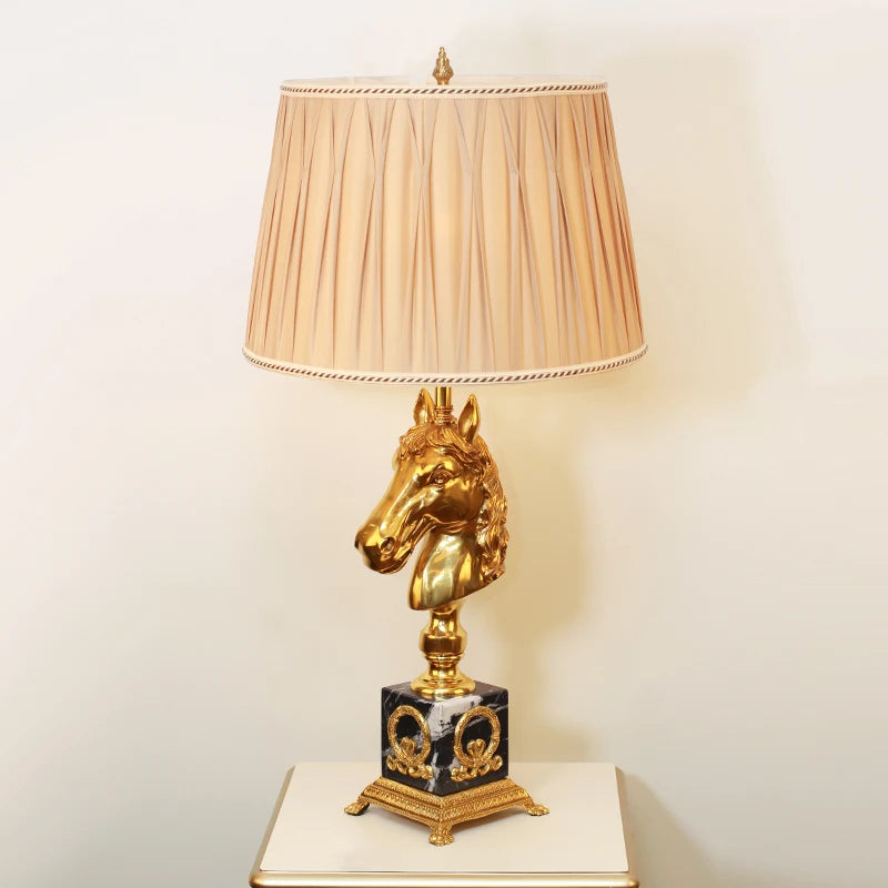 French Full Copper Horse Head Table Lamp