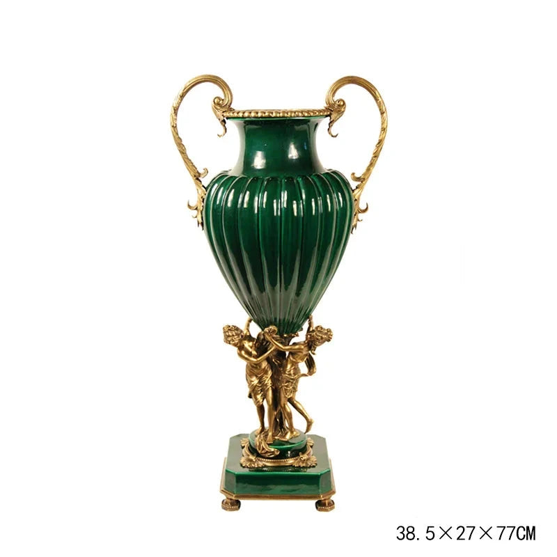 Decorative green urn with gold accents - Luxury Vase for Luxury Home decor 