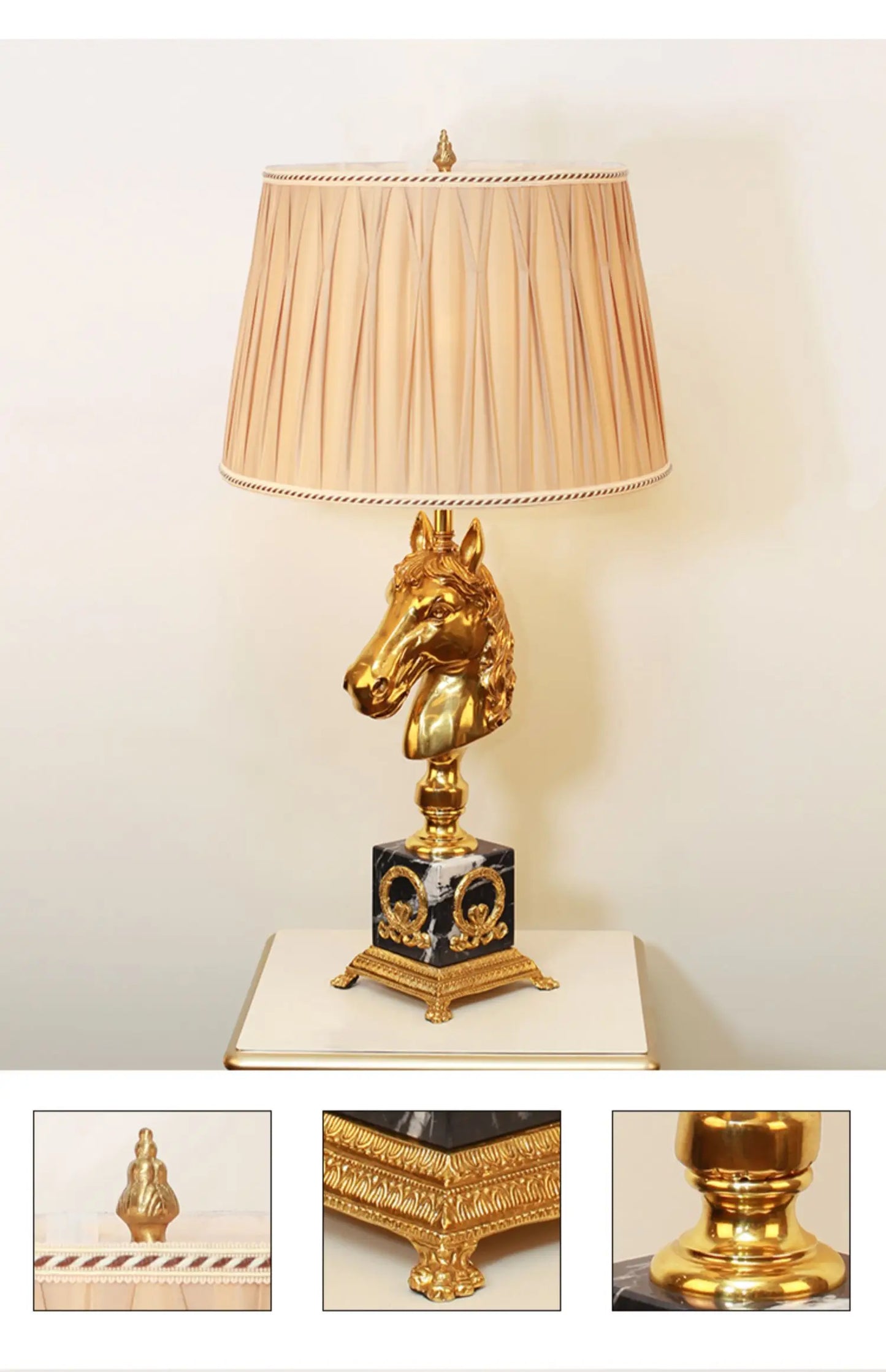 French Full Copper Horse Head Table Lamp