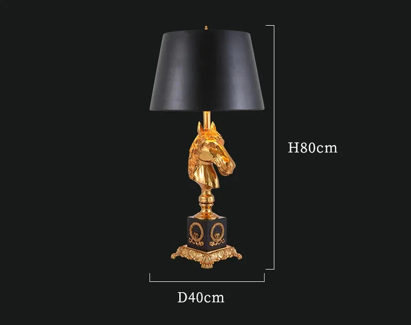 European Style Brass Horse Head Table Lamp